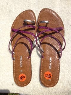 Sam Edelman Gillian Flat Sandal Slide Sz 9 5 Purple w Gold Toe Loop