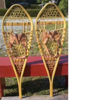 Vintage Gros Louis Snowshoes 42x12 w Leather Bindings Great