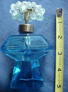 Vintage Blue Glass Rhinestone Groovy Atomizer Perfume 5” Bottle
