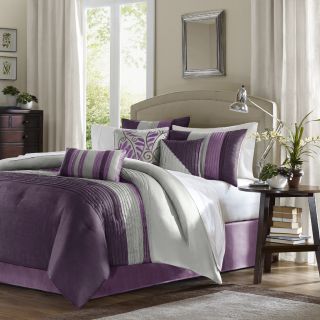 Madison Park Mendocino Purple 7 Piece Comforter Set Bedskirt Pillows