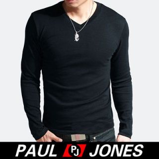 New Mens Slim Fit Cotton Lycra V Neck Long Sleeve Casual T Shirt Tops