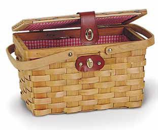 New 12 5 Chipwood Picnic Basket with Folding Handles Lined with Red