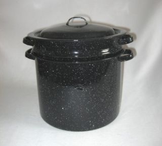 Vintage Graniteware 3 Piece Blancher Steamer Pot w Lid
