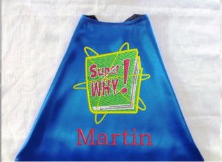 Kids Cape Embroidered Super Why Personalized with Monogram Royal Blue