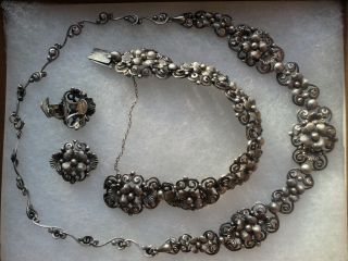 Peruzzi necklace bracelet clip on earring set 800 silver Florence