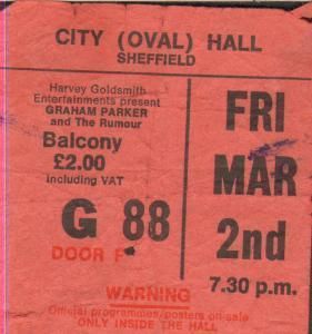 GRAHAM PARKER AND THE RUMOUR sheffield city hall ticket uk ticket