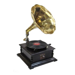 Antique Replica Phonograph Gramophone Brass Horn $480