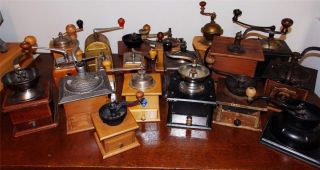  Vintage Lot of 19 Coffee Grinders Mills Great Variety Wood Metal Iron
