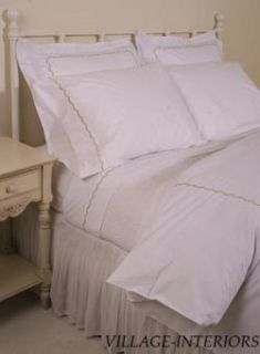 Hotel White Green Scallop Queen Percale 4pc Sheet Set