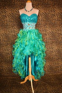 SEA GREEN HIGH LOW PROM HOMECOMING FORMAL EVENING PAGEANT GOWN DRESS L