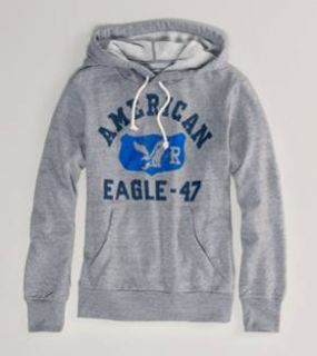 Mens NEW AE American Eagle Gray Graphic Popover Hoodie Sweatshirt Sz L