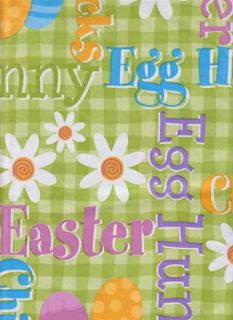 Easter Egg Hunt Green Gingham Check Spring Vinyl Tablecloth 52x70