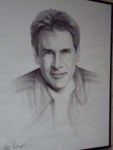GARY SADERUP HARRISON FORD 2000 SIGNED CHARCOAL PRINT 24 X 20