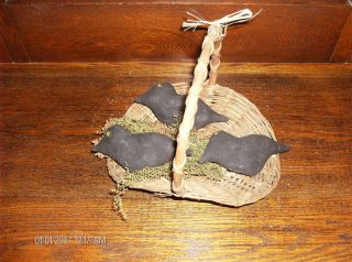 Primitive Handcrafted Set of Three Black Crow Ornies Bowl Fillers