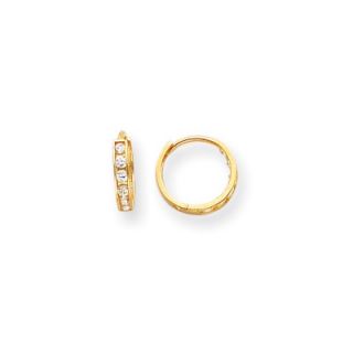 Jewelryweb 14k Hinged CZ Hoop Childrens Earrings   QTE39198Y