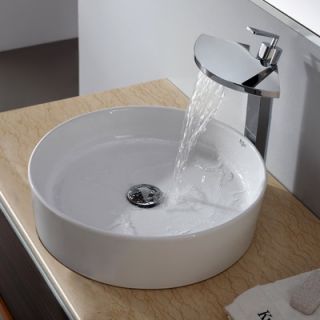 Kraus 17.7D White Round Ceramic Sink and Fantasia Faucet   C KCV