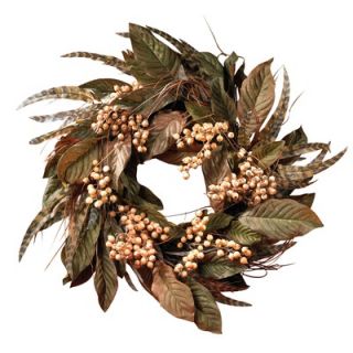 Nearly Natural 24 Feather and Berry Wreath