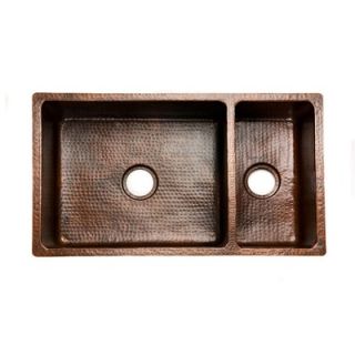 Premier Copper Products 33 Copper Hammered 75/25 Double Bowl Kitchen