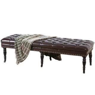 Hastings Bonded Leather Tufted Ottoman Bench in Brown