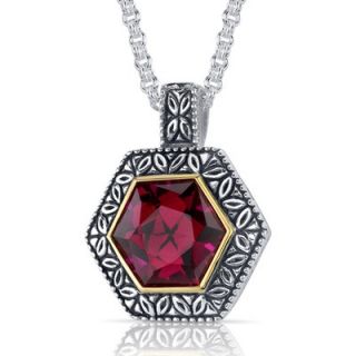 Hexagon Cut 9.50 Carats Ruby Antique Style Pendant in Sterling Silver