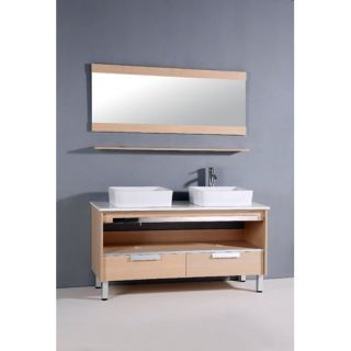 55.5 Double Bathroom Sink Vanity with Mirror in Light Maple