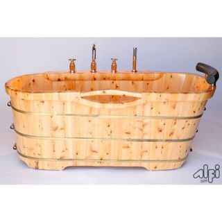 Alfi Brand 61 Free Standing Cedar Wood Bath Tub with Chrome Tub