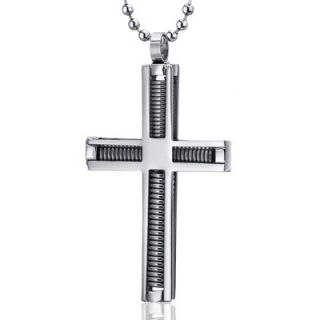 Oravo Industrial Motif Stainless Steel Modern Cross Pendant Necklace