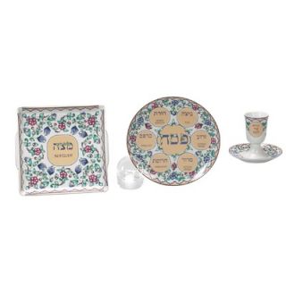 Israel Giftware Design Flower Themed Porcelain Seder Set   Set PT 92