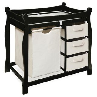 Black Sleigh Style Changing Table with Hamper and Three Baskets