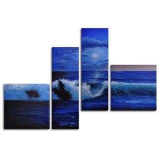 My Art Outlet Hand Painted Breaking Waves 4 Piece Canvas Art Set