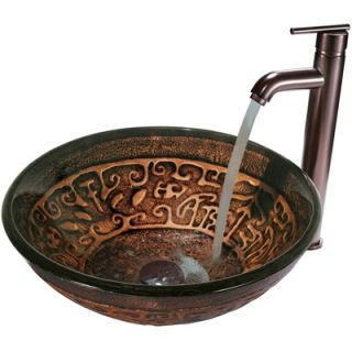 Vigo Copper Mosaic Glass Vessel Sink with Faucet in Oil Rubbed Bronze