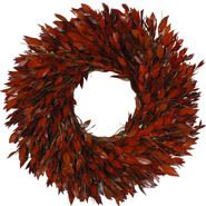 Made from brilliant red myrtle leaves, this wreath can be hung now and