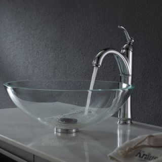 Kraus Crystal Clear Glass Vessel Sink with Pop Up Drain and Mounting