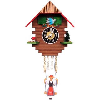 Black Forest 6 Chalet Carved Clock with Swinging Girl