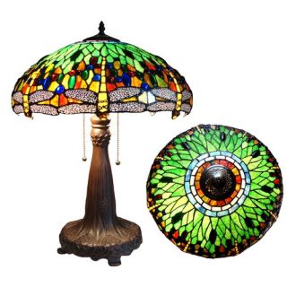 Tiffany Style Dragonfly Table Lamp with Green Shade