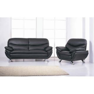 Hokku Designs Jonus Leather Sofa and Chair Set in Black   Jonus BL