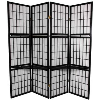 Oriental Furniture 65 Window Pane Room Divider with Shelf in Black