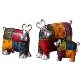 Colorful Cows Accessories Statues in Red   Set of 3