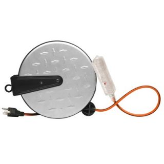 DesignersEdge Retractable Cord Reel with Grounded Lighted Triple Tap