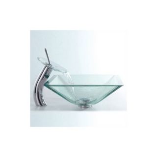 Glass Sink Combinations Aquamarine Square Vessel and Waterfall Faucet
