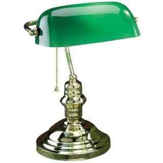 Lite Source Bankers Lamp in Polished Brass with Green Glass   LS
