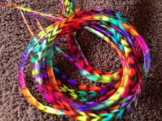  Rainbow Dyed Long 7 inch Grizzly Feather Hair Extension includes bead