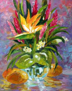Lena Larkin Original Oil Palette Knife Hawaiian Flowers