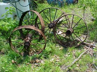 ANTIQUE steel spoke wheels NICE SET gr8 4 landscaping or make ur own