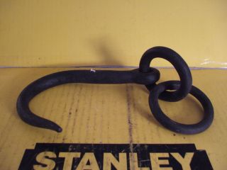 Vintage Blacksmith Large Hand Forged Tow Hanging Hook Two Steel Rings