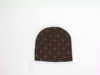 New Ski Snowboard Beanie Hat Brown with Checkered Pattern and Skulls