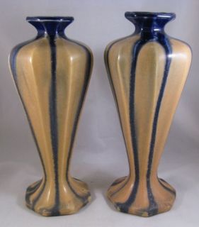 pair of art deco belgium vases cobalt and tan 1920