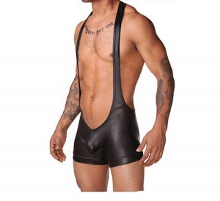 Cool Mens Sexy Leather Like Body Suit Halter Underwear Boxers