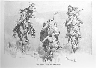 1892 OKLAHOMA INDIANS CATTLE PRINT BY FREDERICK REMINGTON WESTERN