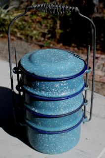 Antique Graniteware Enamelware Stacked Lunch Box